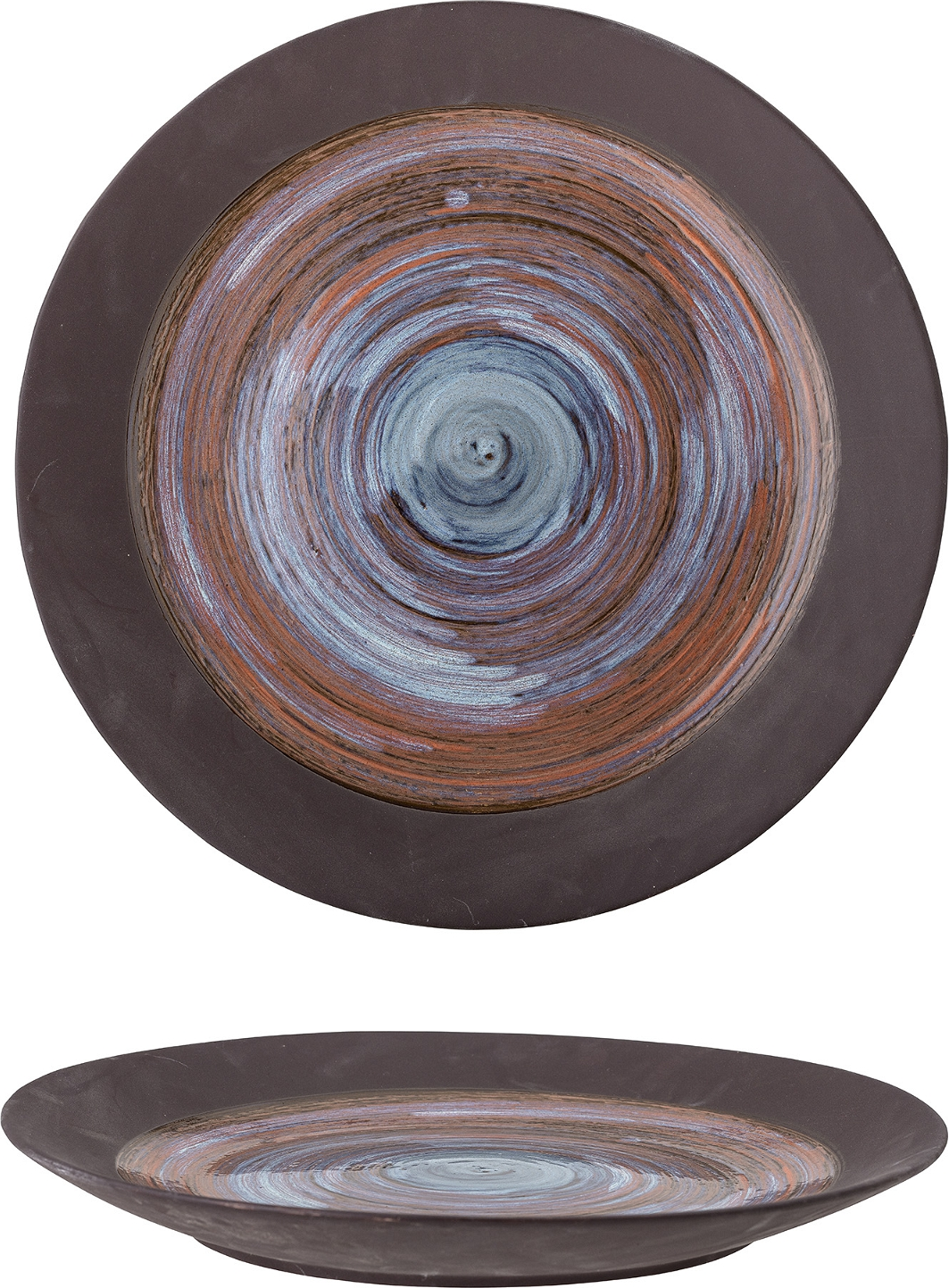 Dekorationsfad Creative Collection Maes blå stentøj Ø46xH6 cm håndlavet spiralmønster