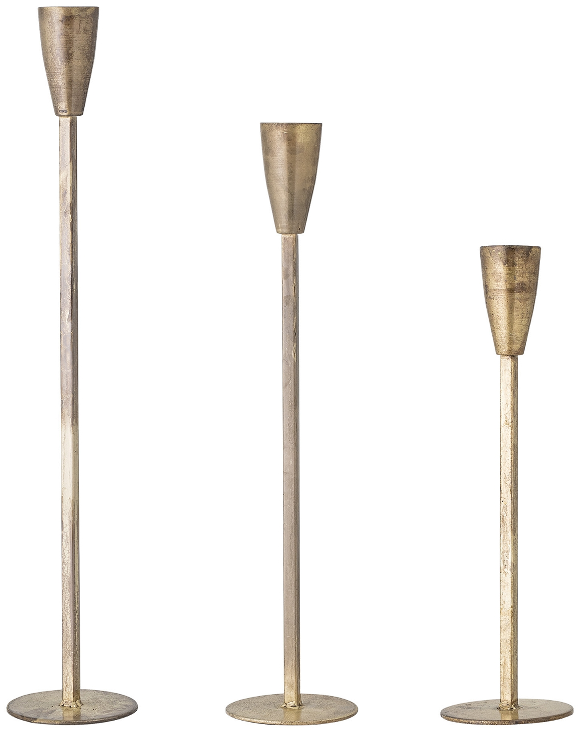 Lysestagesæt 3 stk Creative Collection Jerk messing Ø11 x H60,5 cm  -  moderne metallysestager til gulv og konsolbord