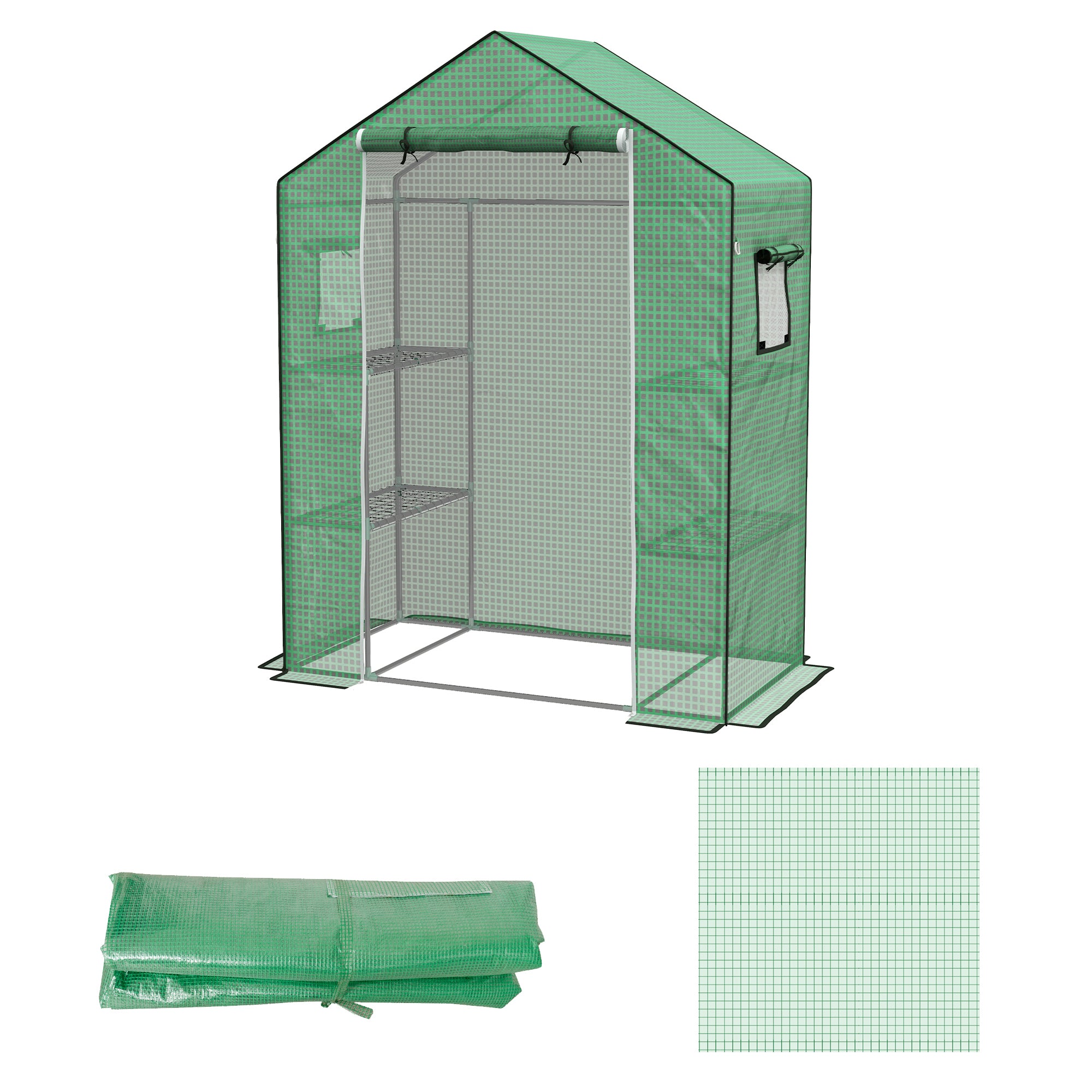 Reservefilm til drivhus, reserveafdækning med uv-beskyttelse, rulleport, sidevindue, 140 x 73 x 190 cm, grøn