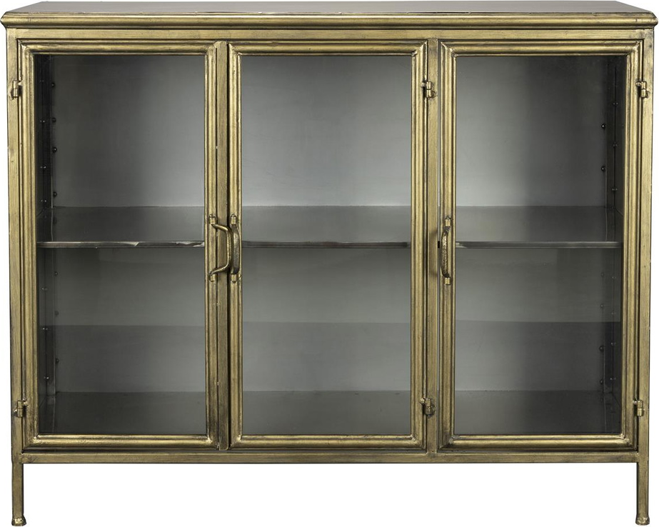 Skænk Dutchbone Gertlush mørkegrå jern med glasdøre og messingtonede detaljer H80ÃB100ÃD38,5 cm