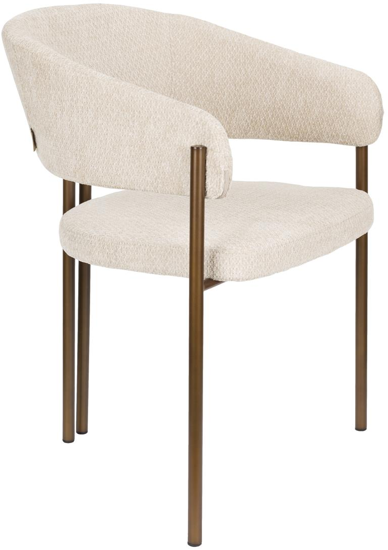 Spisebordsstol Dutchbone Naida  -  perlemorsdesign, pulverlakeret stålstel, polyesterpolstring med armlæn og bronzefarvet base