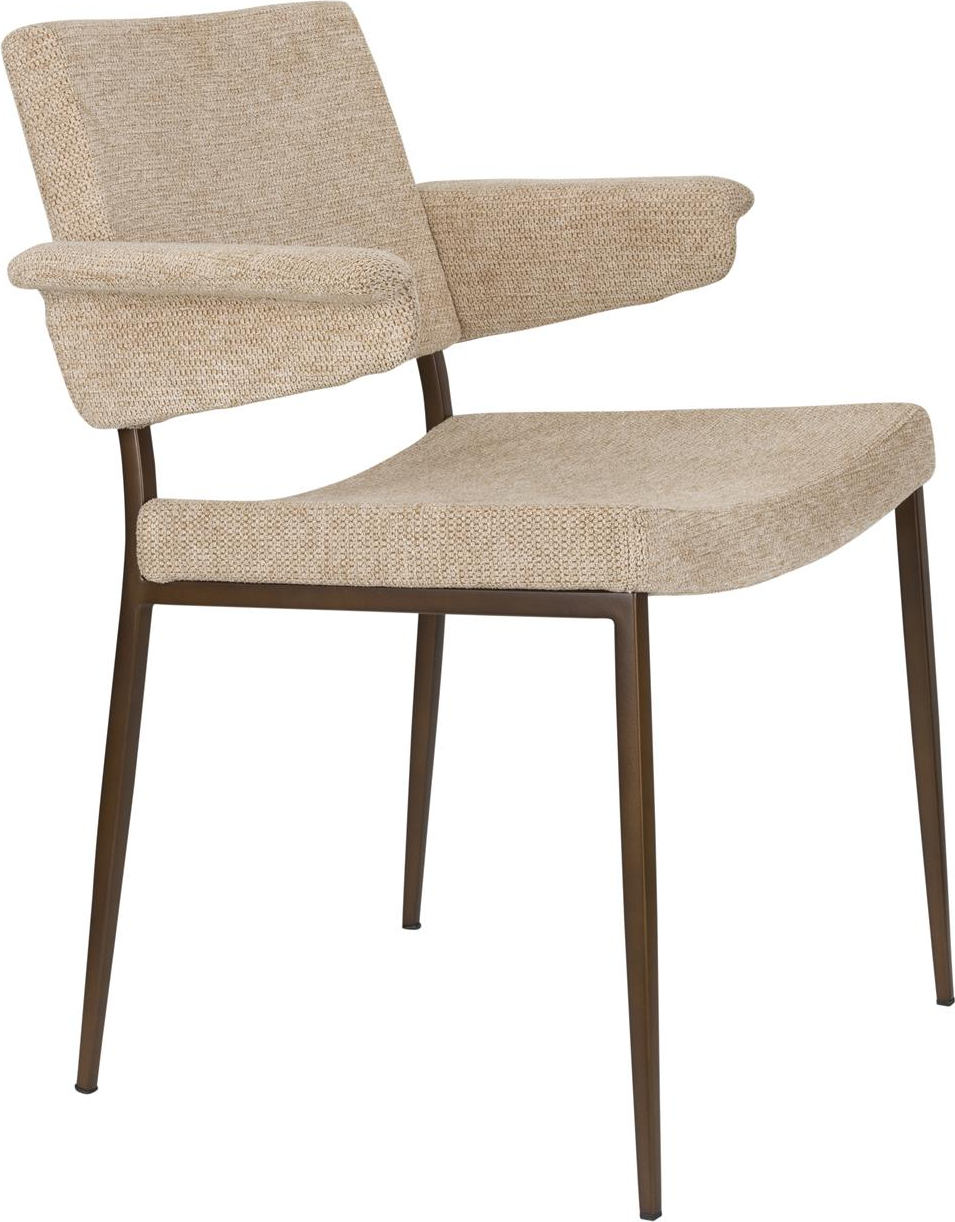 Spisebordsstol med armlæn Dutchbone Portland i stenlysgrå polyester med antikfinish stålben