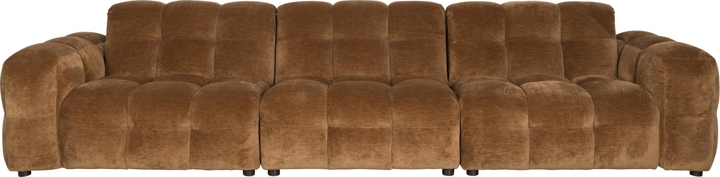 4-personers sofa Dutchbone Hackman valnød polyester retro design firkantede paneler H84 x B364 x L102 cm