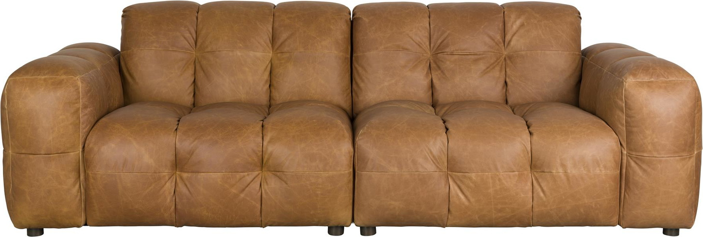 3-personers lædersofa Dutchbone Hackman kastanjebrun ægte koskindslæder H84 x B264 x D102 cm
