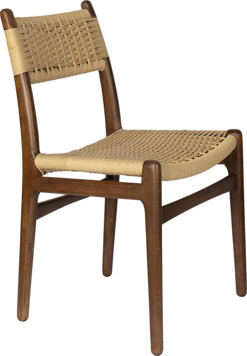 Spisebordsstol Dutchbone Cecile kaffebrun bøgetræ med vævet kord-sæde vintage design fuldt samlet