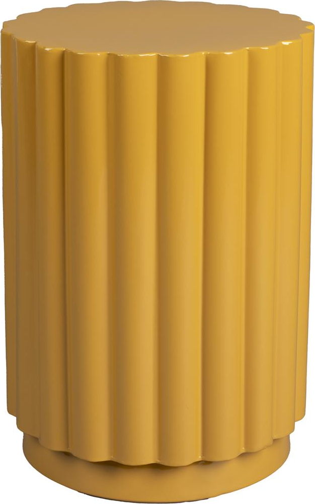 Skammel Dutchbone Camila i karamel Ø32 x H45 cm pulverlakeret jern med massivt fyrretræs bordplade retro ribbet struktur