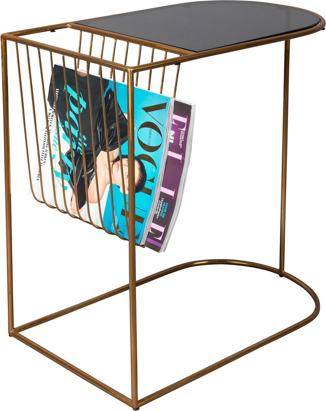 Sidebord Dutchbone Eileen mudderbrun glasplade med guld stel og magasinholder