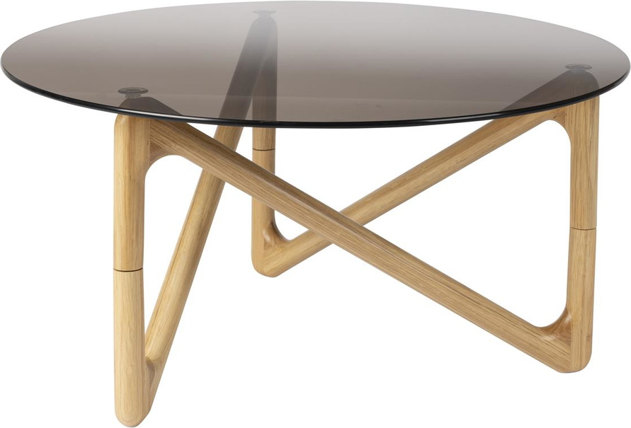 Sofabord / kaffebord Dutchbone Naia rundt stengrå glas & egetræ Ø80 x H40 cm