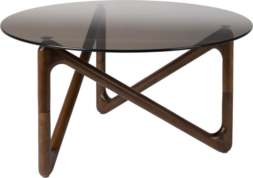 Sofabord Ø80 x H40 cm Dutchbone Naia i røget glas og ubehandlet egetræ