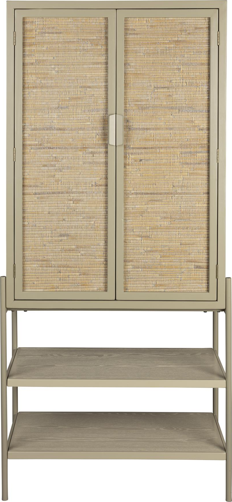 Højskab Dutchbone Yasu stenlysgrå H160xB36xL70 cm rattan-låger lakeret kinesisk cedertræ & jern