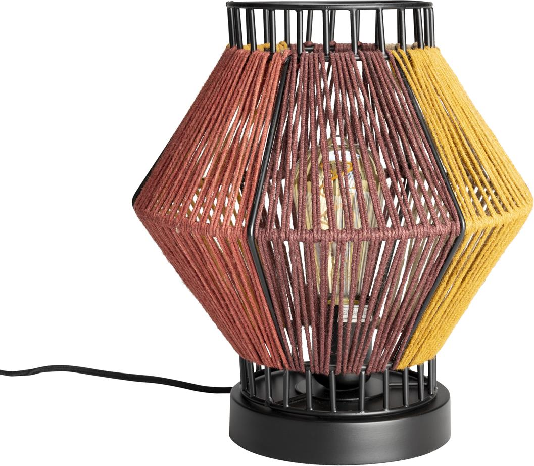 Bordlampe Dutchbone Surya retro 70er-design polyester valnødfinish med farverigt reb Ø30xH26 cm E27