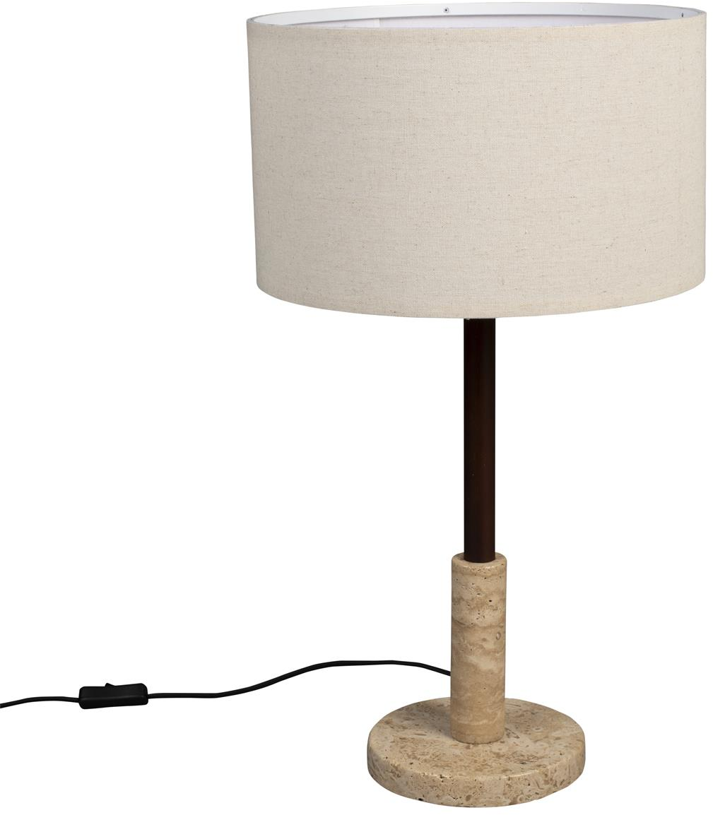 Bordlampe Dutchbone Jackson i lysgrå travertin med hørskærm Ø35 x H61 cm