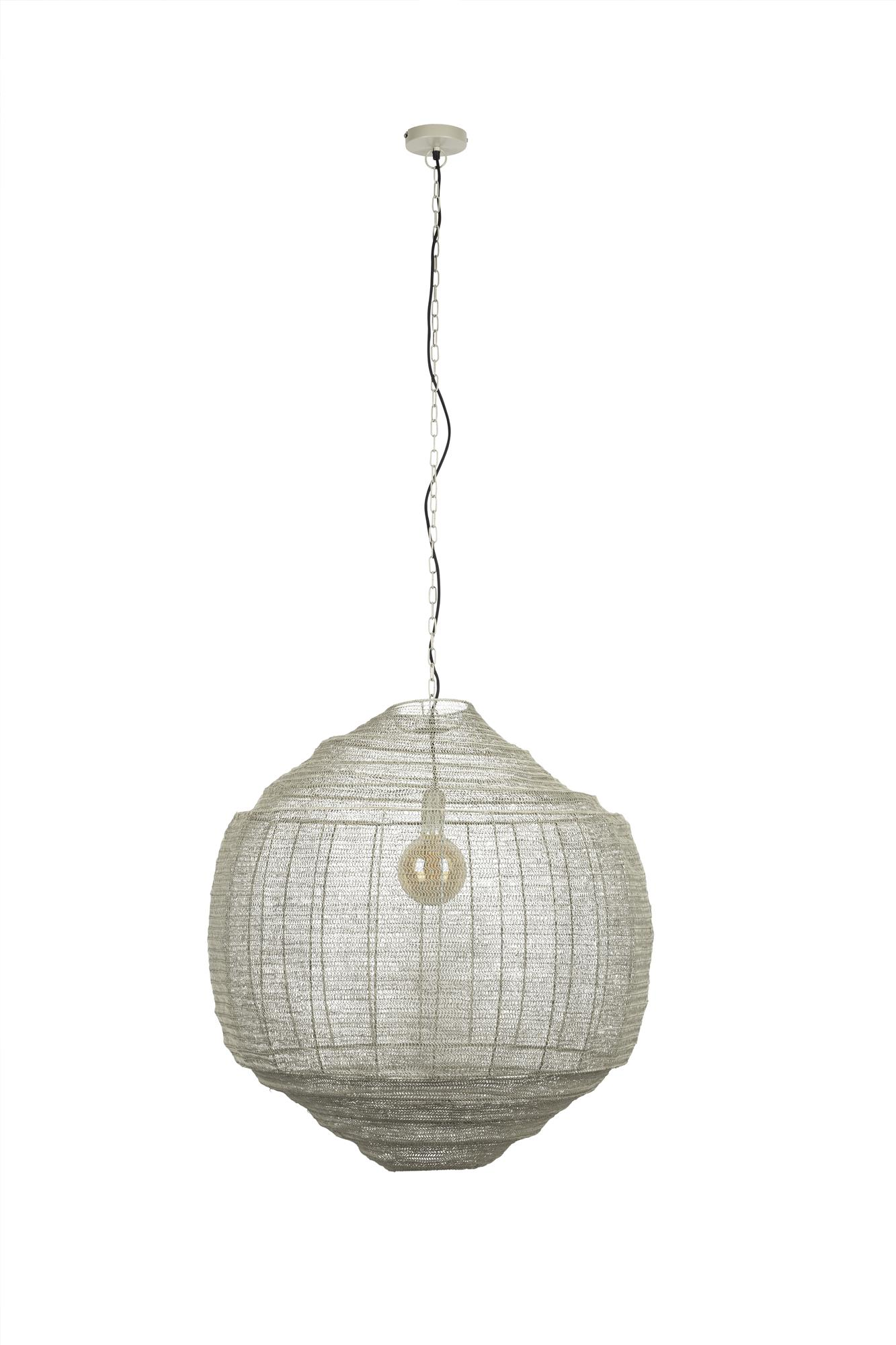 Pendellampe Dutchbone Meezan i lysgrå jern Ø70 cm dæmpbar vintage designlampe