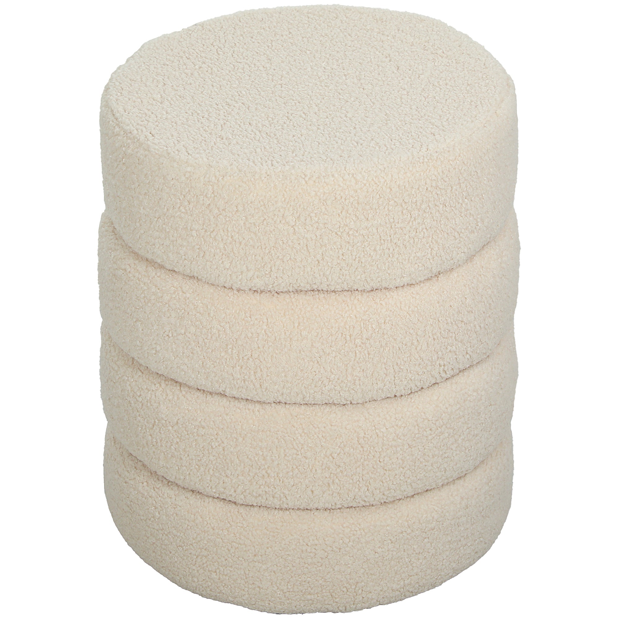 Skammel, rund, teddy fleece, op til 120 kg, ø40x45h cm, beige