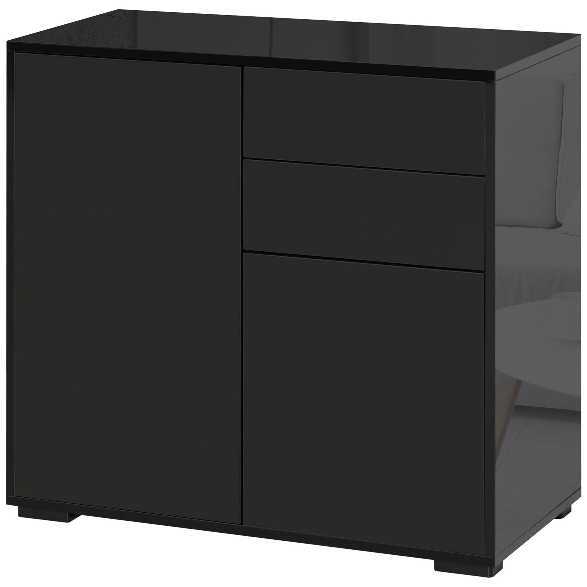 Opbevaringsskab med 2 Skuffer og 2 Døre  -  79x36x74 cm Sort | Anti-tip Sikring