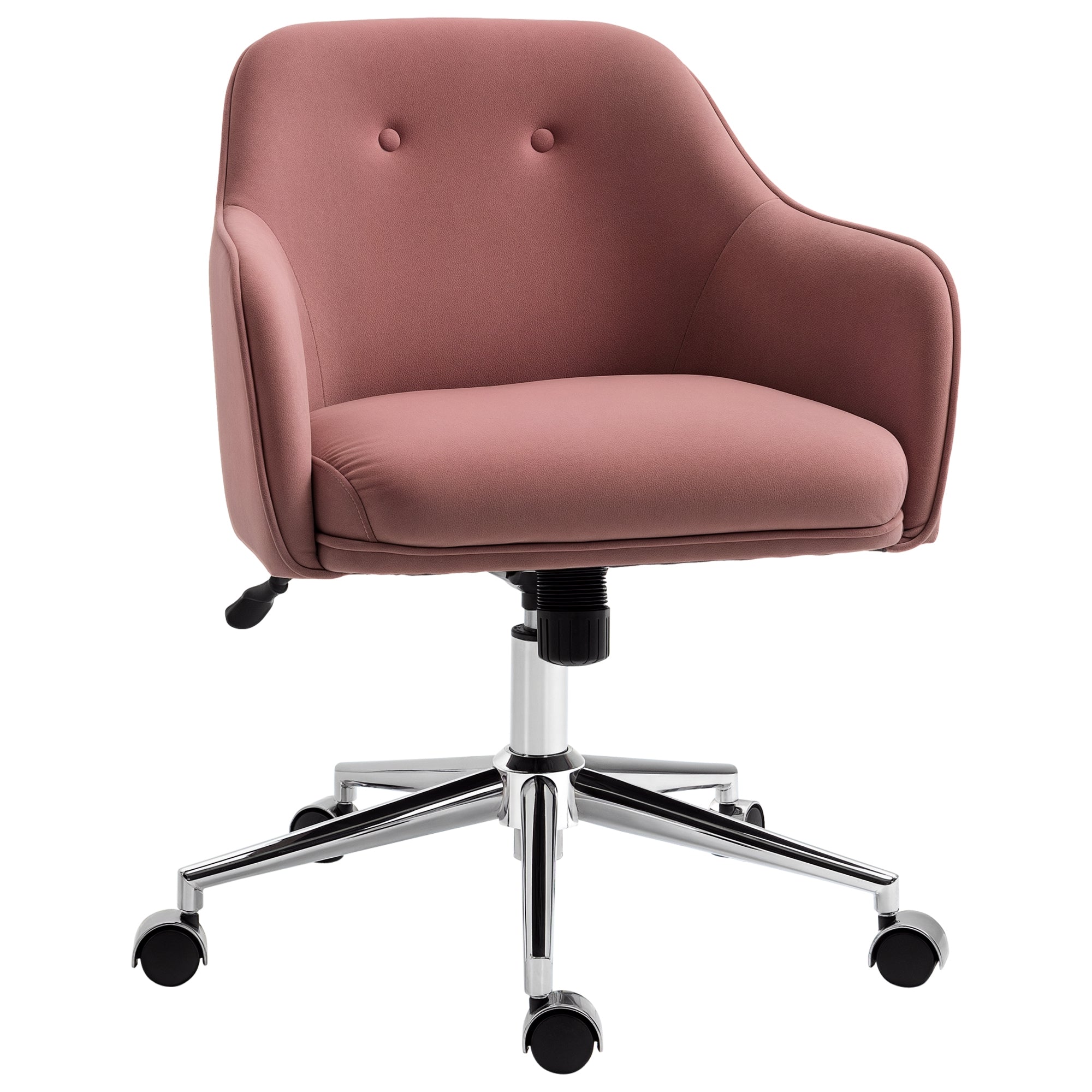 Kontorstol med knaplukning, højdejusterbar, gyngefunktion, fløjlslook, 61 cm x 59 cm x 90,5 cm, antik pink