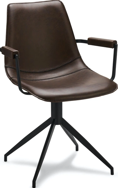 Spisebordsstol med armlæn Raymond & Hallmark Montrose mørkebrun PU-læder sort stel H85xB59xD57 cm