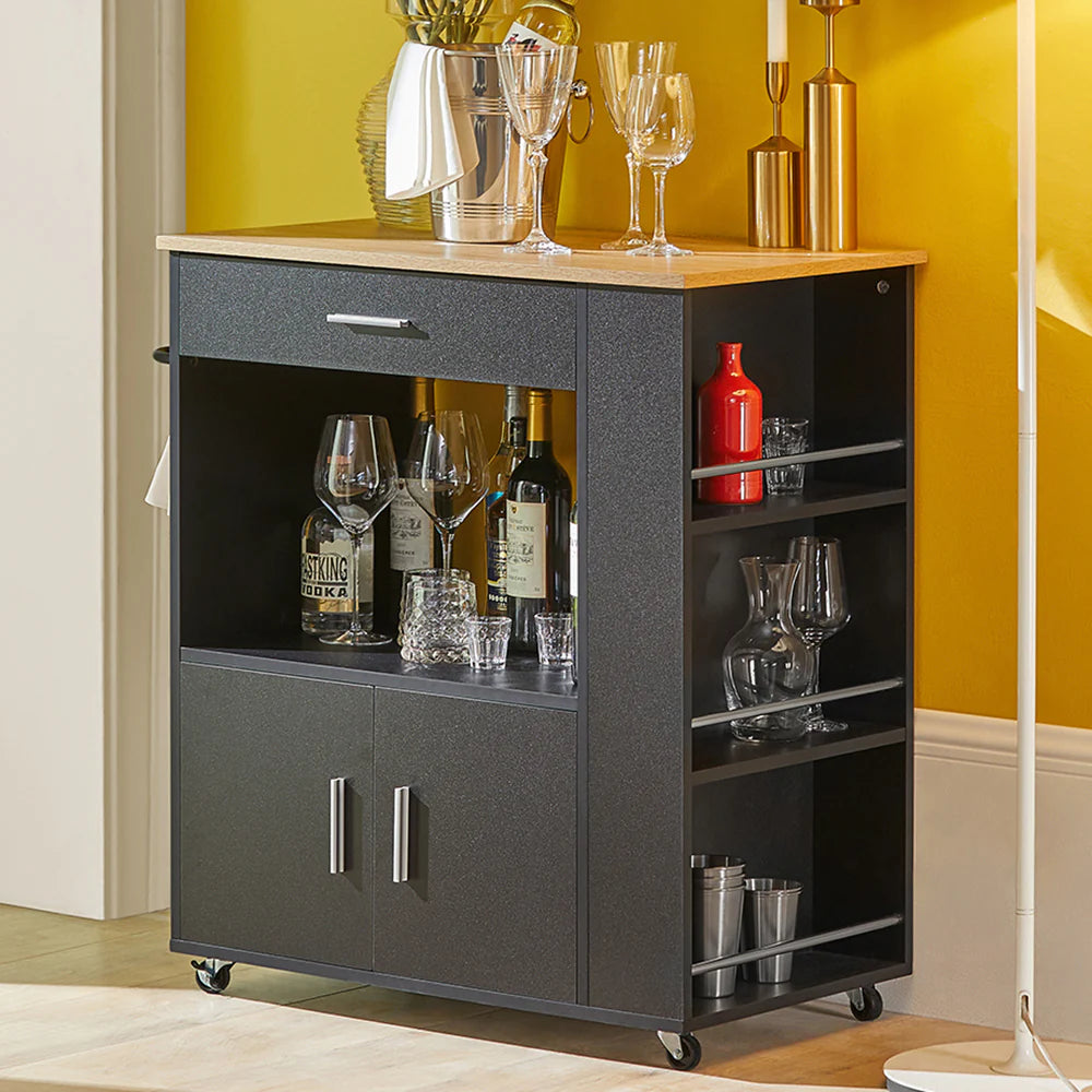 Rummelig køkkenvogn i skandi-design look, 82x46x88 cm, sort