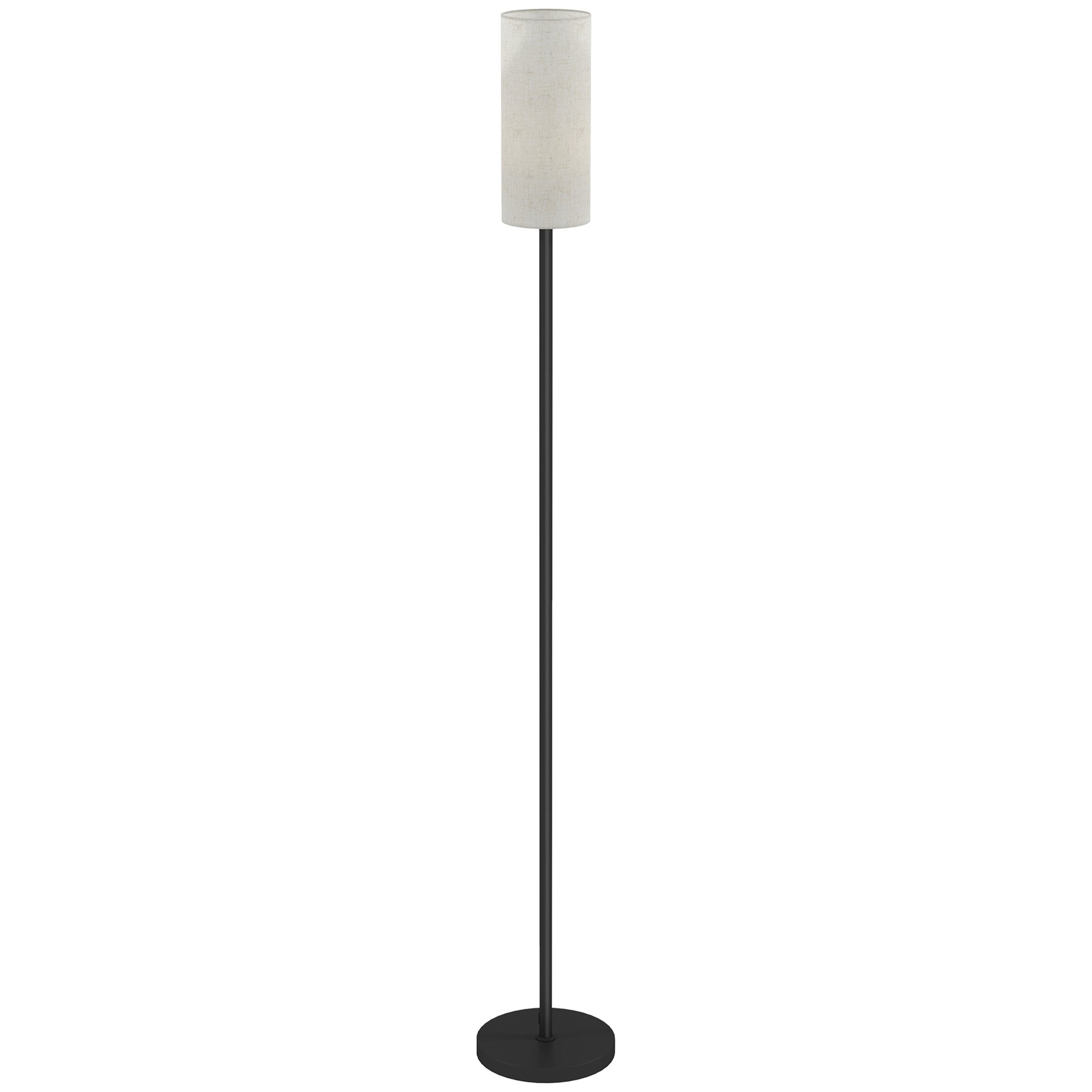 Gulvlampe, skærm i hørlook, metalstang, fodkontakt, hvid