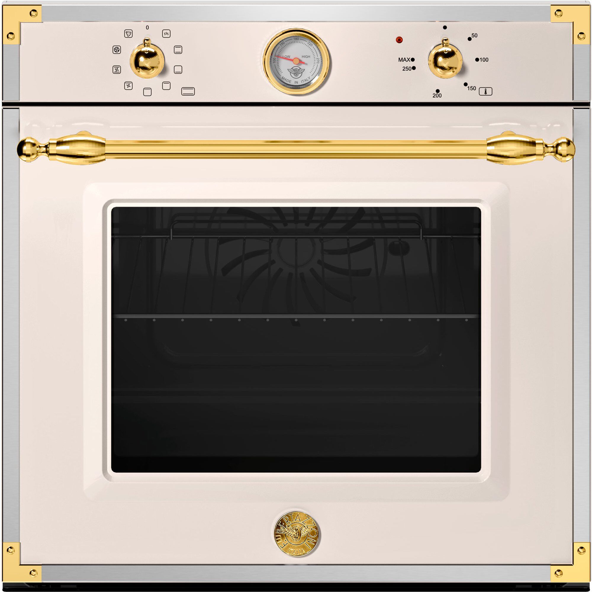Bertazzoni F609HEREKTAG Heritage indbygningsovn, 60 cm, elfenbenshvid/guld