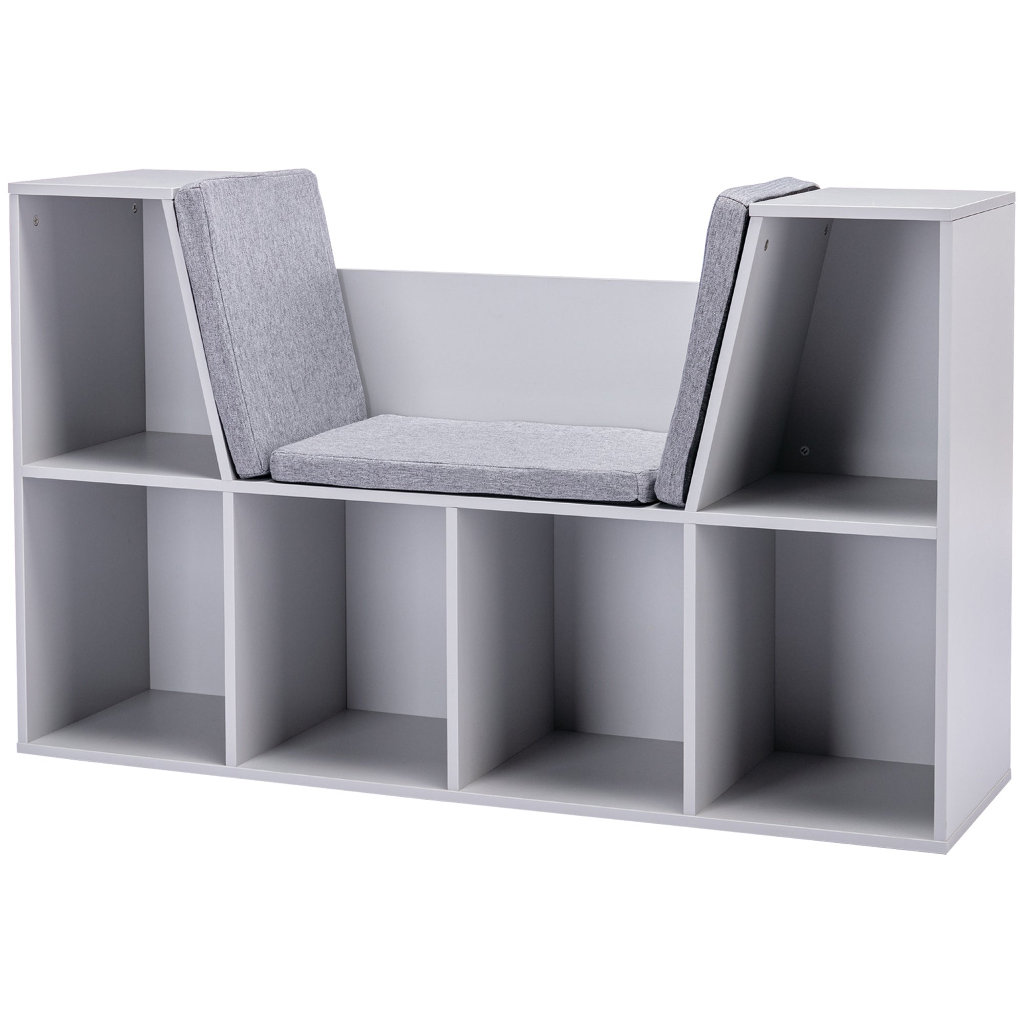 2-i-1 børnehylde + bænk inkl. hynde 103 cm Ã 30 cm Ã 62 cm hvid + grå