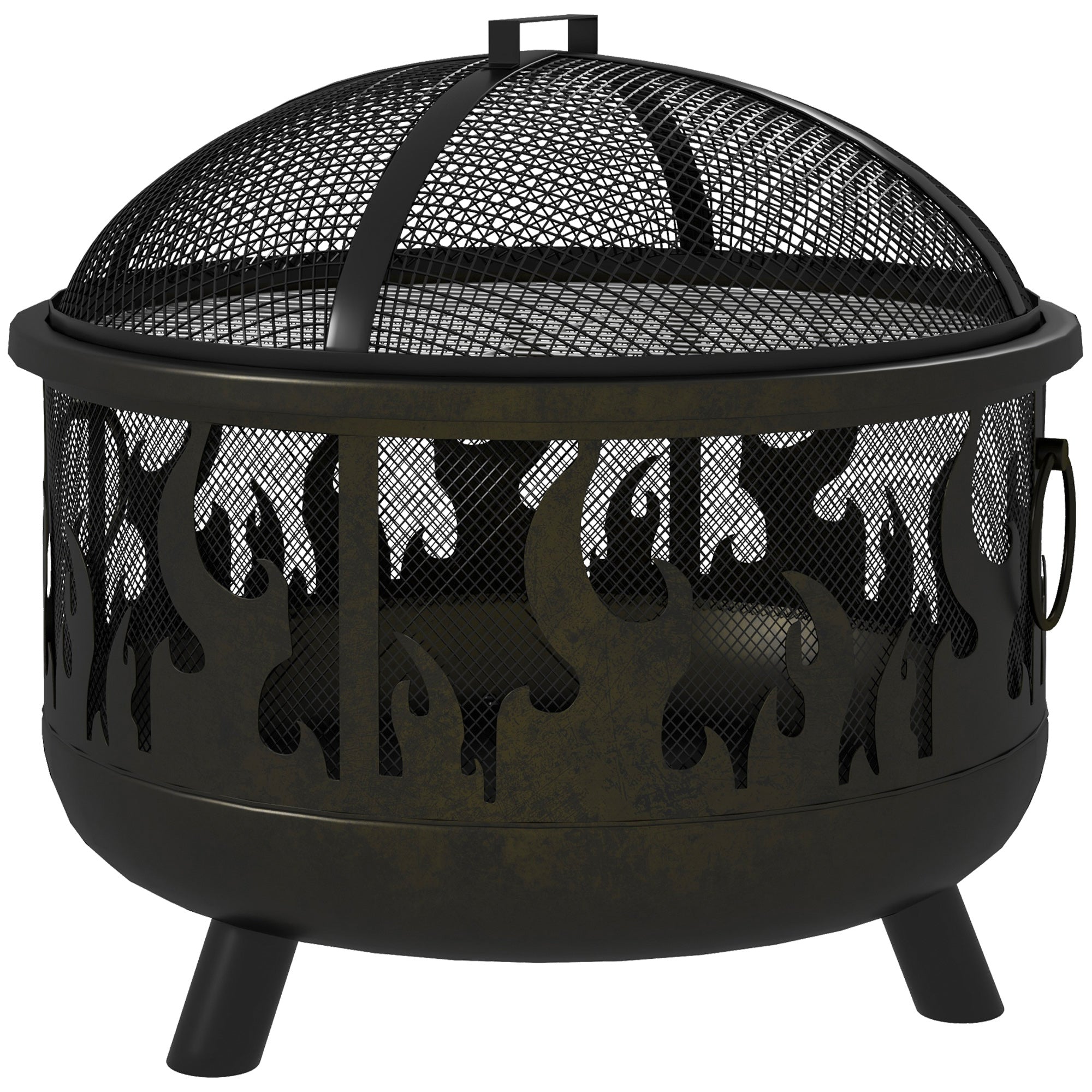 Bålskål, inklusive gnistbeskyttelse, 1 ildstok, 61,5 cm x 52 cm, sort