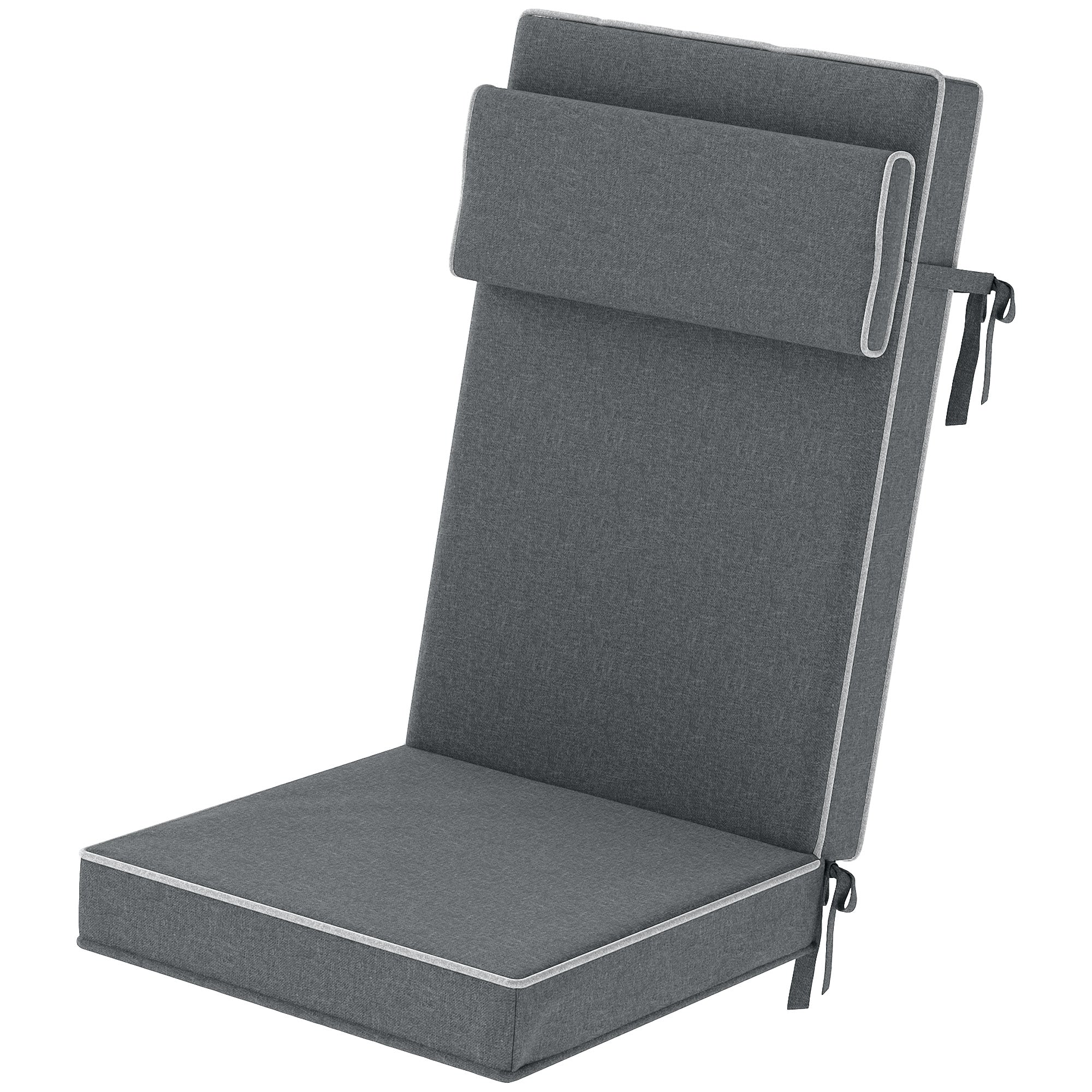 Siddehynde 120 x 47 x 9,5 cm vandafvisende stolehynde med bånd, nakkestøtte, upf50+ mørkegrå