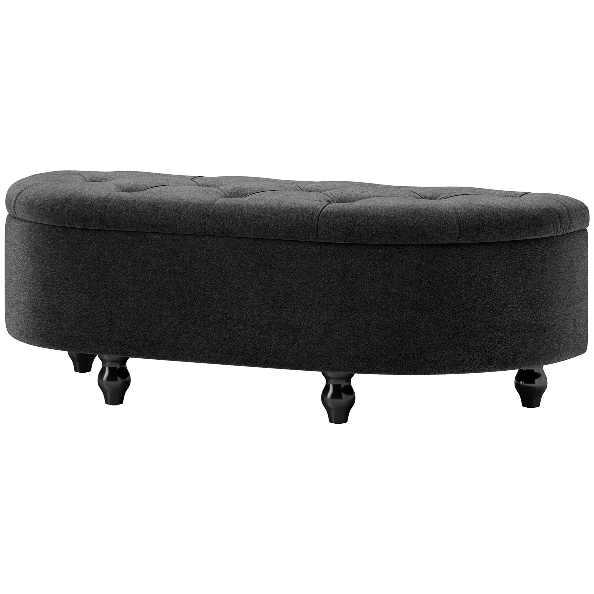 Skammel med opbevaringsplads, polstret sædekommode, soft-close låg, fløjlslook, 120 x 46 x 42 cm, mørkegrå