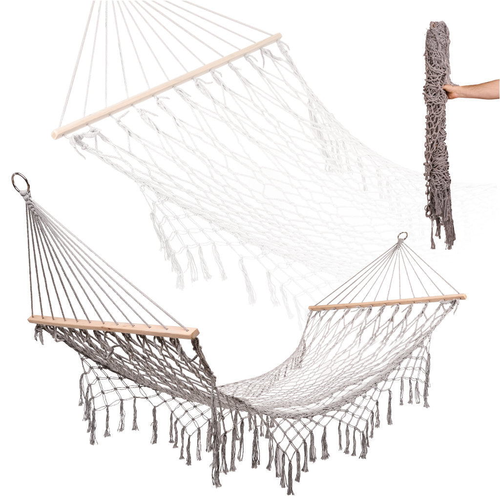 Havehængekøje boho mesh kvast 200cm grå