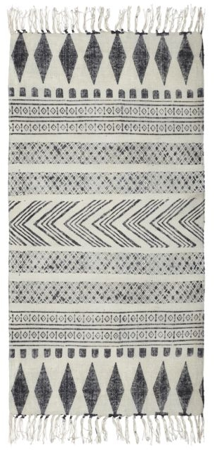 Gulvtæppe House Doctor Block 90x200 cm grå/sort håndprintet bomuld/polyester/viskose