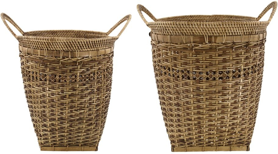 Opbevaringskurve House Doctor Pura 2-pak i rattan og bambus natur Ø31 x H40 cm