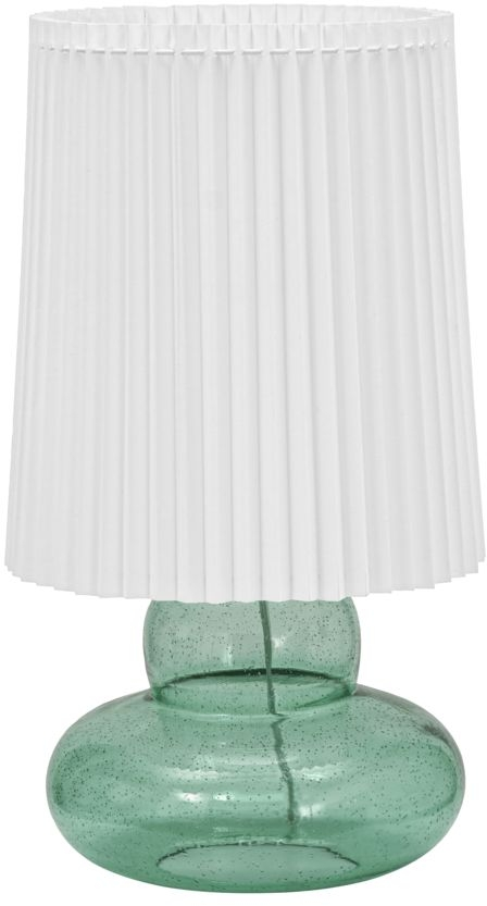 Bordlampe House Doctor Ribe  -  grøn glasbordlampe med hvid plisséskærm Ø27,5xH55 cm
