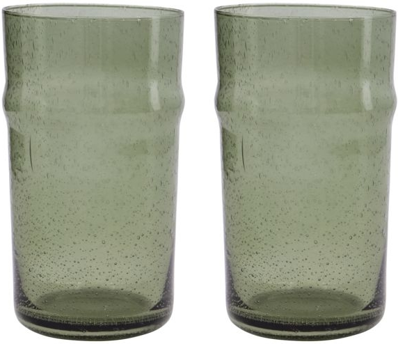 Drikkeglas House Doctor Rain 2 stk Ø7,8 x H14 cm grøn med luftbobler, elegant skandinavisk design