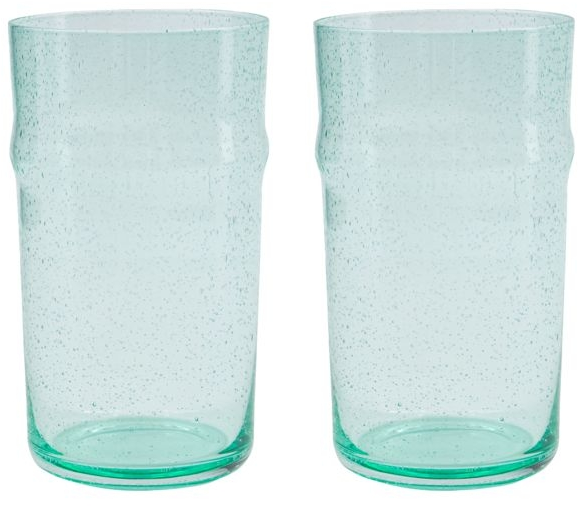 Drikkeglas House Doctor Rain, klart/blågrønt glas med luftbobler, Ø7,8 x H14 cm, sæt 2