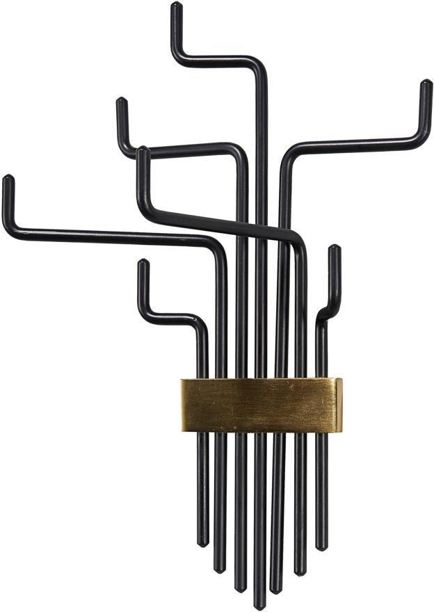 Knagerække House Doctor Pipes 7 foldbare kroge i sort jern med gyldent touch 42,5 cm