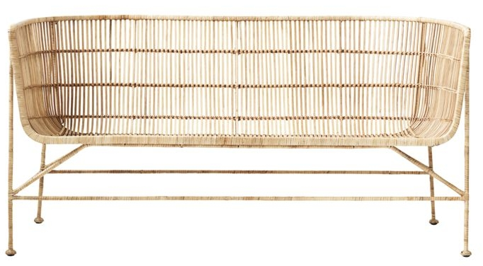 Udendørs 2-personers loungesofa House Doctor Coon i naturligt rattan med jernstel L140xB65,5xH70 cm