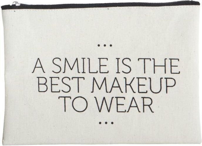 Makeup taske House Doctor Smile hvid/sort 21 x 15 cm bomuld/polyester med inspirerende budskab