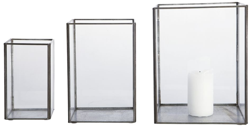 Lanternesæt House Doctor Pillar sort antik i zink, messing, jern og glas