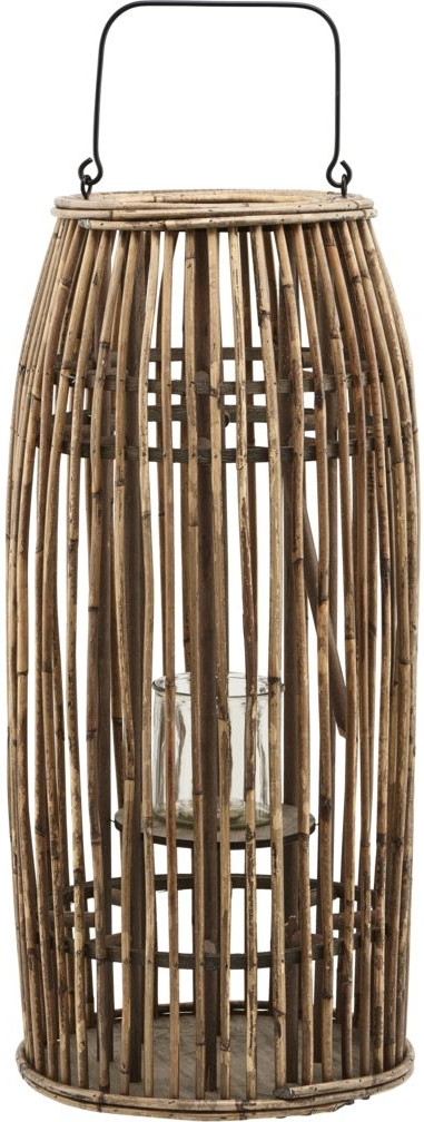Lanterne House Doctor Ova natur rattan og glas med metalhåndtag Ø30 x H65 cm