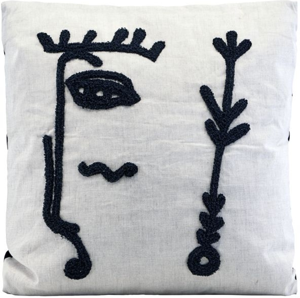 Pyntepudebetræk pudeslag House Doctor Ingo 50x50 cm hør/bomuld/polypropylen beige med kunstnerisk ansigtssilhuet