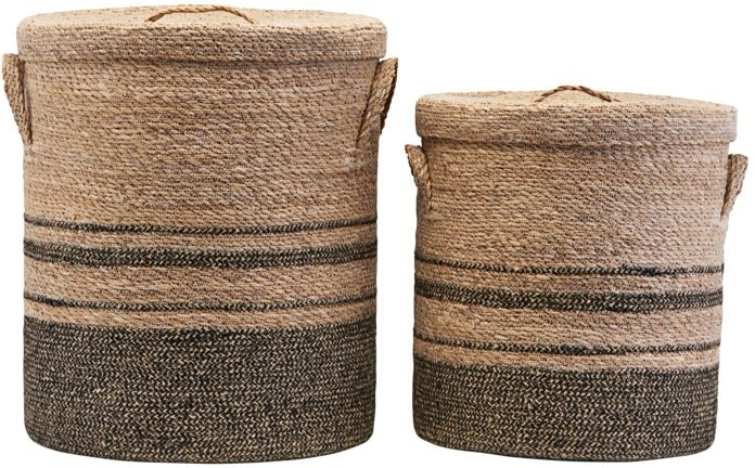 Vasketøjskurve House Doctor Laundry sæt 2 stk Ø35xH40 & Ø40xH50 natur søgræs & jute