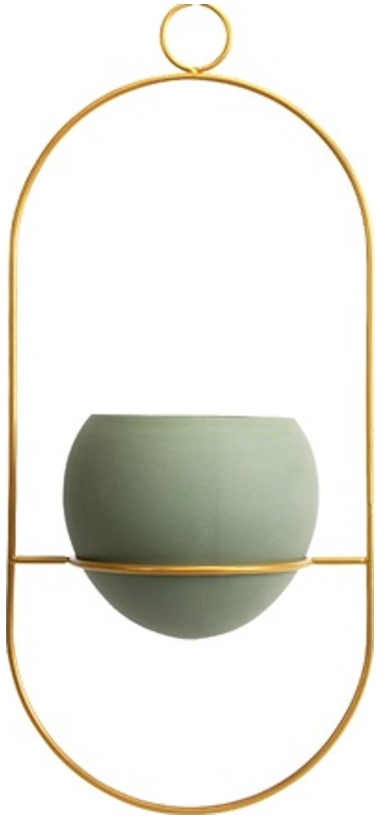Hængende urtepotteskjuler og plantekrukke House of Sander Kera jern oliven/guld H12,5xB14,5 cm