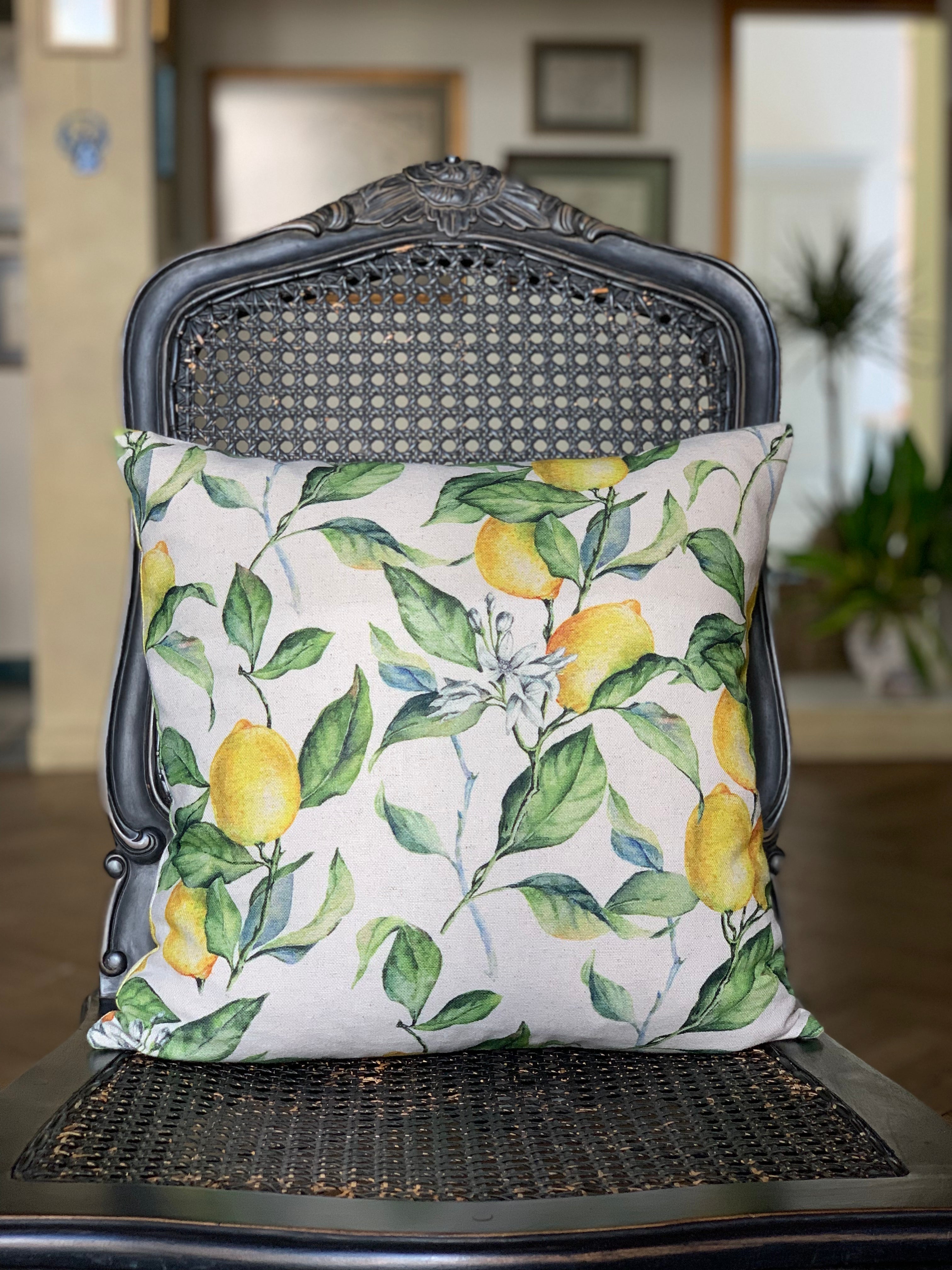 Pudebetræk til pyntepude i bomulds-hør-mix, 45x45 cm, Lemon Linen kollektion