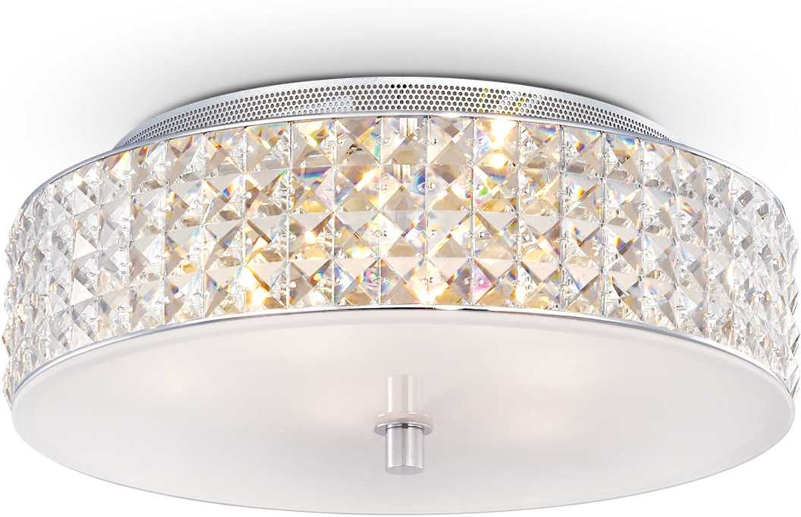 Loftslampe Ideal Lux Roma Ø40ÃH13 cm hvid/krom med firkantede krystalelementer