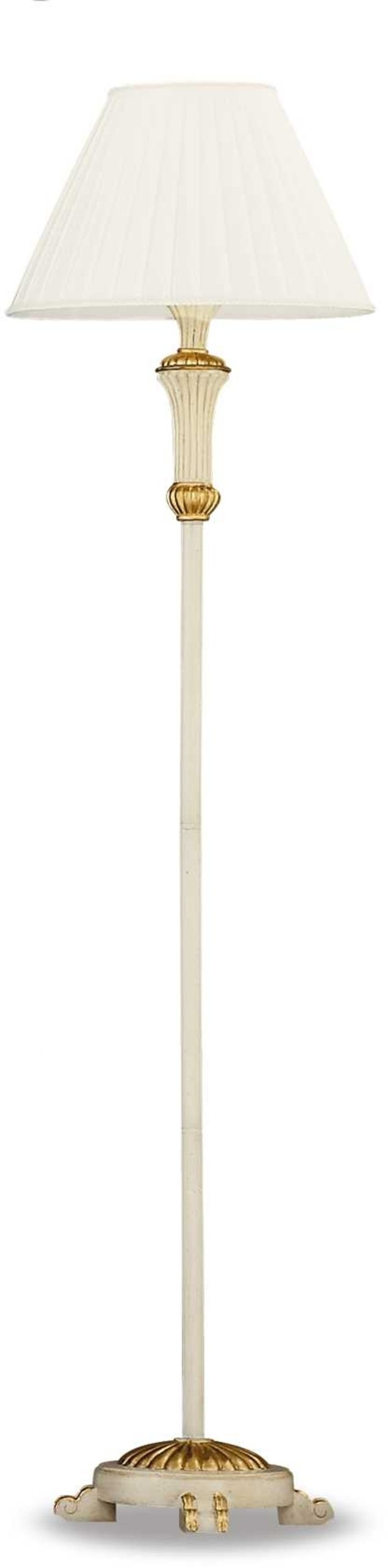 Gulvlampe Ideal Lux Firenze med bladguld og hvid stofskærm Ø42ÃH165 cm