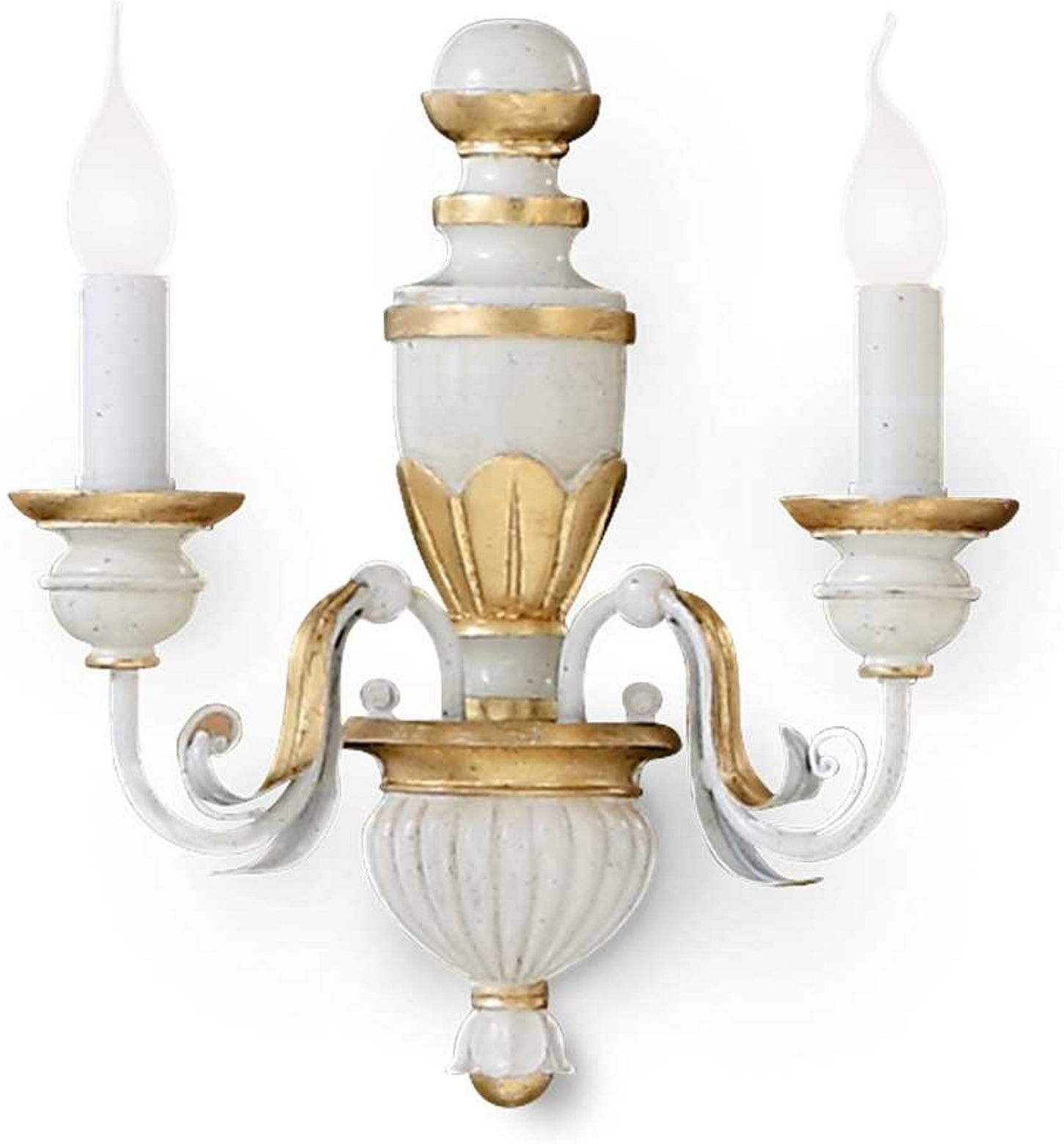 Væglampe Ideal Lux Firenze hvid harpiks & metal med bladguld antik effekt E14-sokkel
