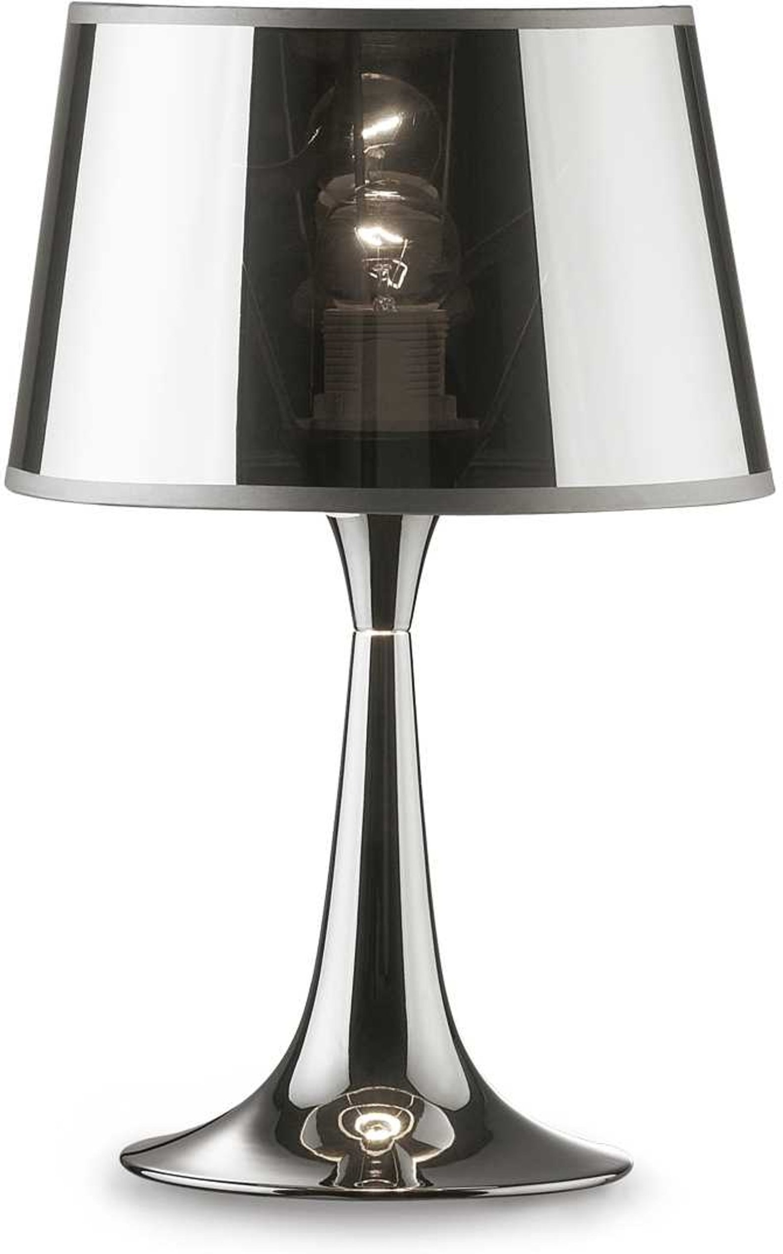 Bordlampe Ideal Lux London, krom metalstel med PVC-skærm Ø23,5 x H36,5 cm