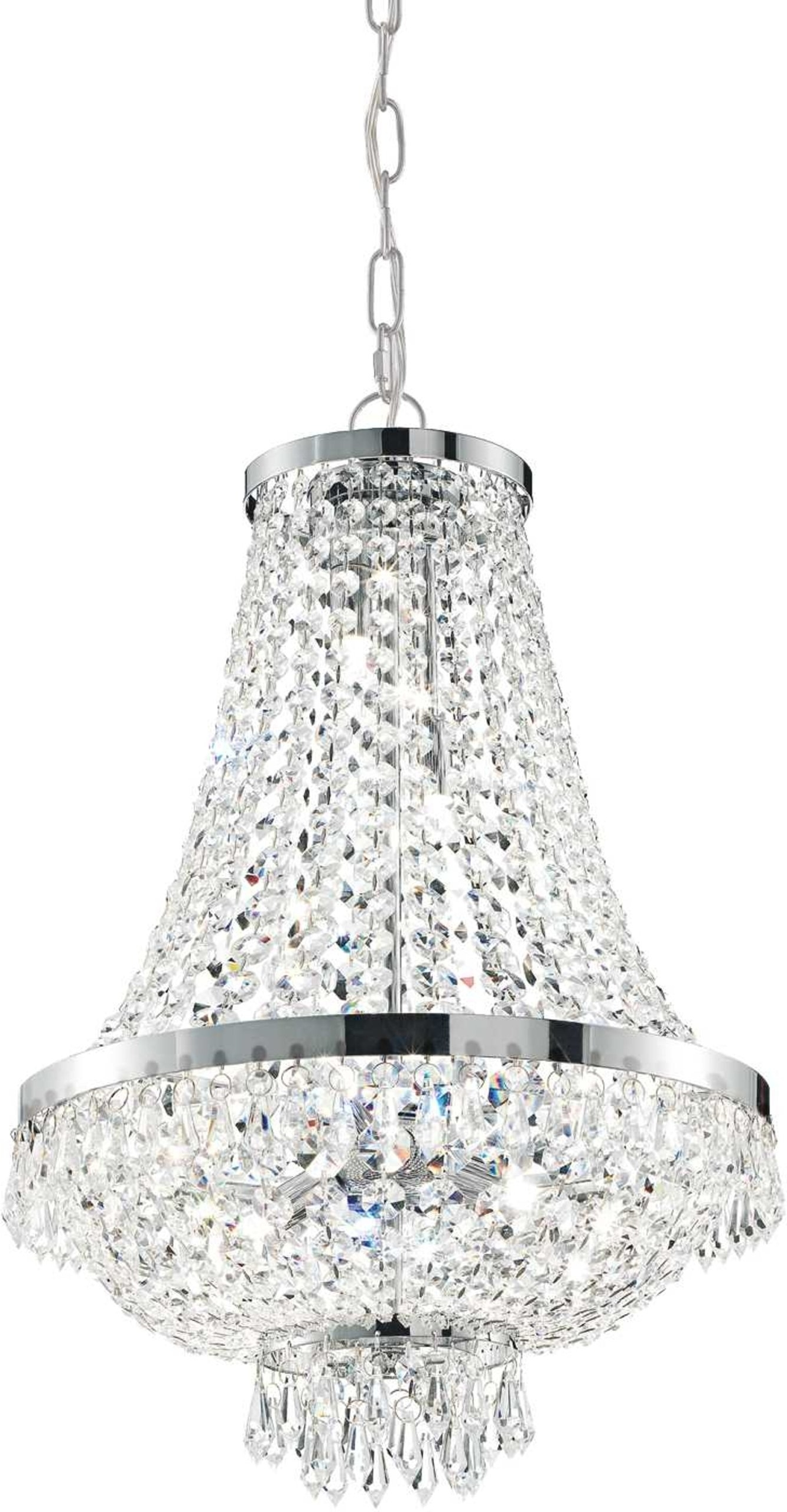 Pendellampe Ideal Lux Caesar Ø380 mm krom med krystaldetaljer justerbar højde 800-1700 mm