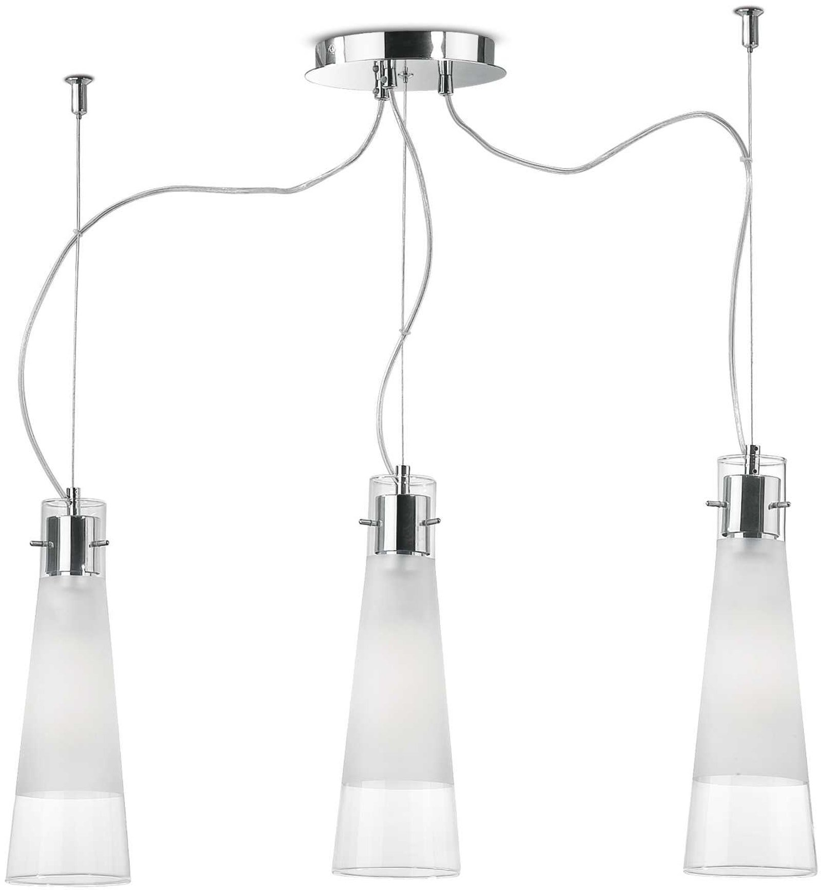 Ideal Lux pendel lampe Kuky i krom med frostet eller klart glasskærm, justerbar højde 440-1300 mm, 3 x E27, IP20
