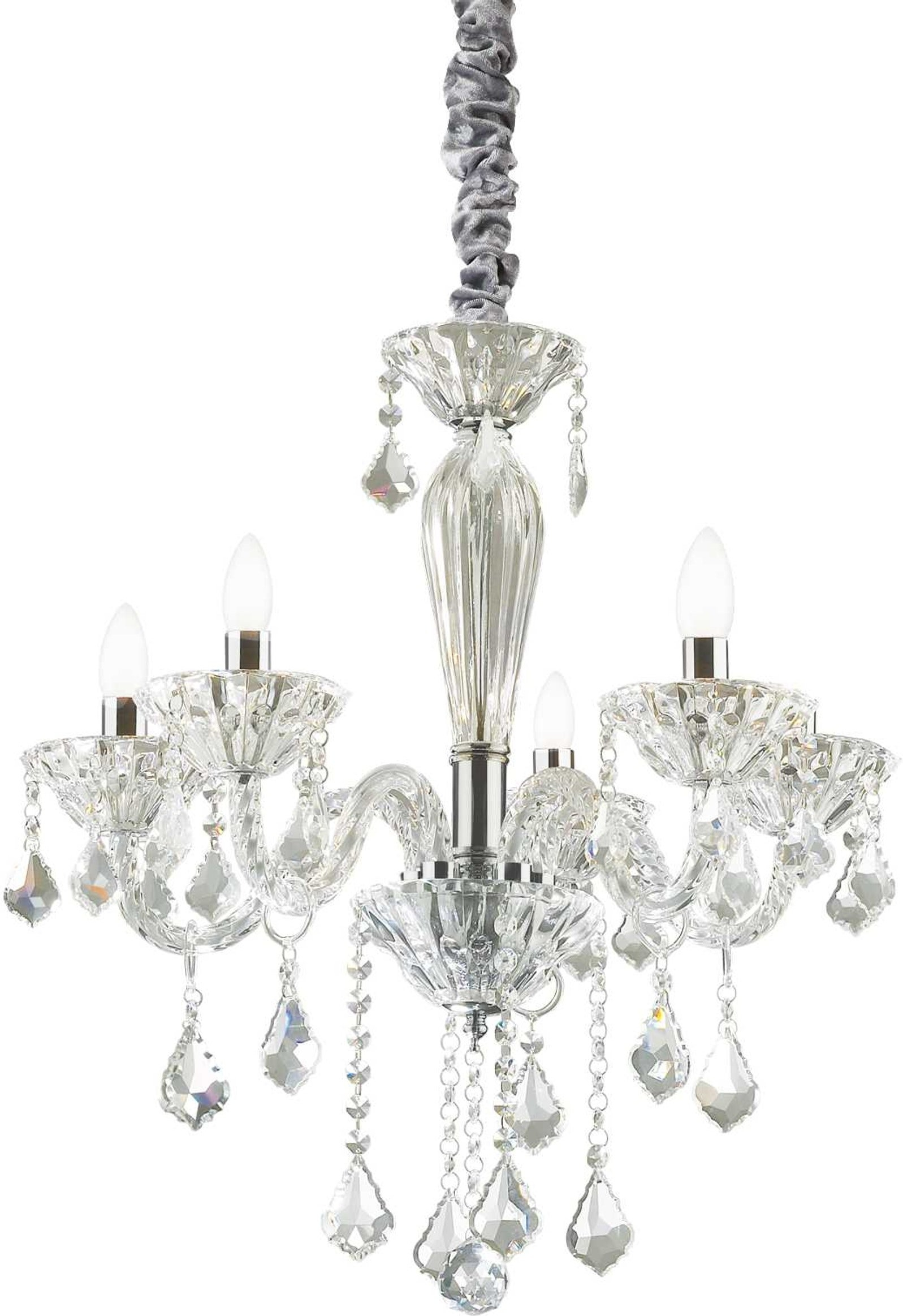 Pendelampe Ideal Lux Tiepolo Ø56 cm justerbar højde 75-135 cm glas/krom med krystalvedhæng